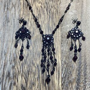 Avon Necklace And Earrings Garnet Rhinestones Dark  Gothic Y2k